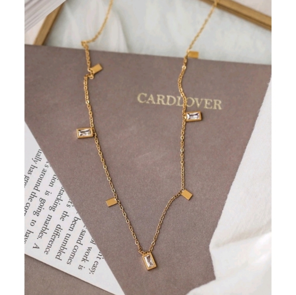 NEW! Anthropologie Delicate Minimalist Crystals Charms Dainty Gold Necklace
